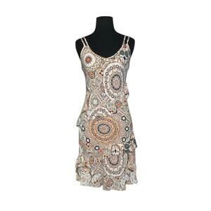 Gregory beige colrful floral ruffled garden party dress size 38 - Small